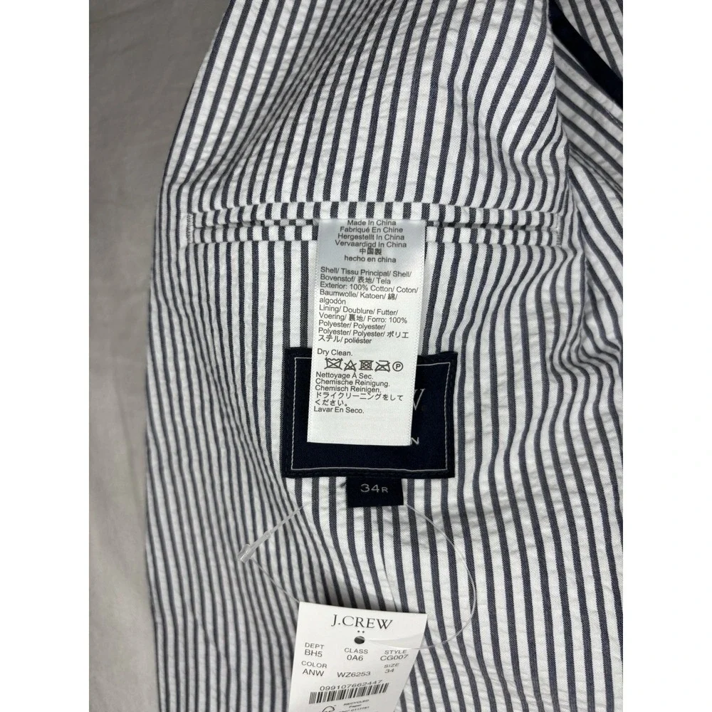 J.Crew Thompson Blue & White Striped Seersucker Blazer Men's 34R NWT $398 Decon